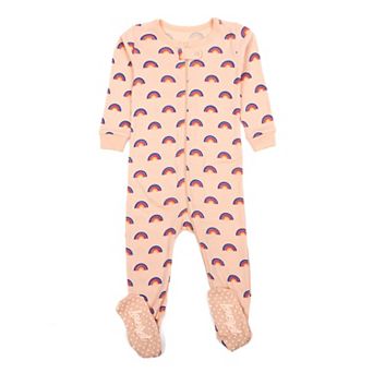 Leveret Kids Footed Cotton Pajama Rainbow Peach