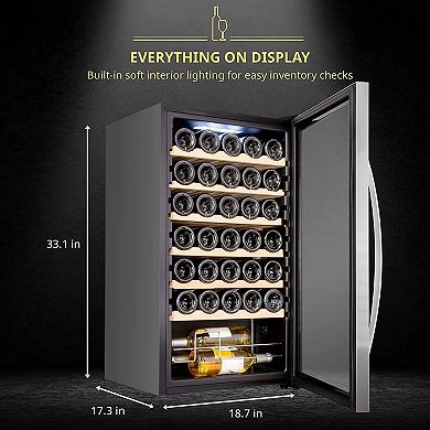 Schmécké Wine Fridge, 34 Bottle Wine Cooler, Freestanding Wine Refrigerator