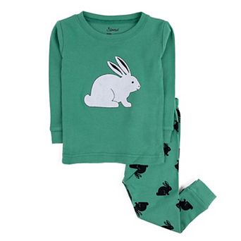 Leveret Kids Two Piece Cotton Pajamas Bunny Green