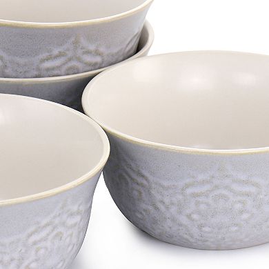 Hometrends Portina Embossed Scallop 6.1 Inch 4 Piece Bowl Set in Grey