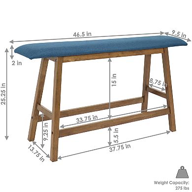 Sunnydaze Wooden Counter-Height Dining Bench with Cushion - Weathered Oak