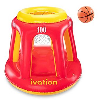 Ivation Inflatable Floating Pool Toy, Hoop & Ball for Swimming Pool, Red & Yellow