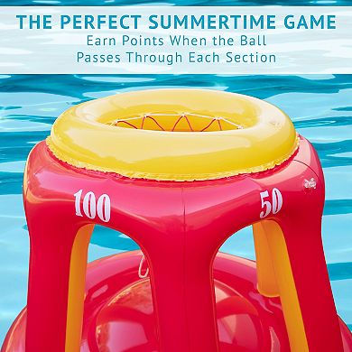 Ivation Inflatable Floating Pool Toy, Hoop & Ball for Swimming Pool, Red & Yellow