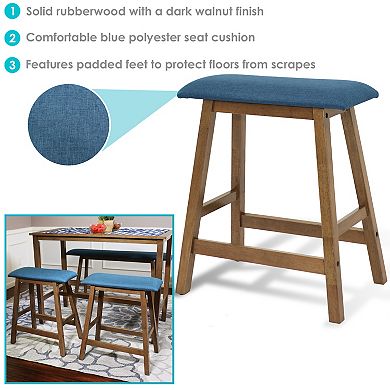 Sunnydaze Wood Counter-Height Stool with Cushion - Weathered Oak - Set of 2