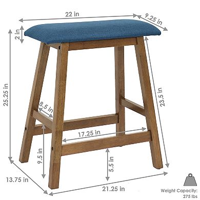 Sunnydaze Wood Counter-Height Stool with Cushion - Weathered Oak - Set of 2