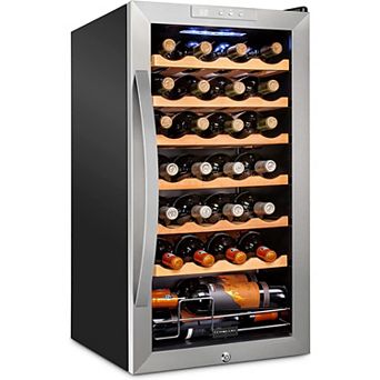 Schmécké Wine Fridge, 28 Bottle Wine Cooler, Freestanding Wine Refrigerator