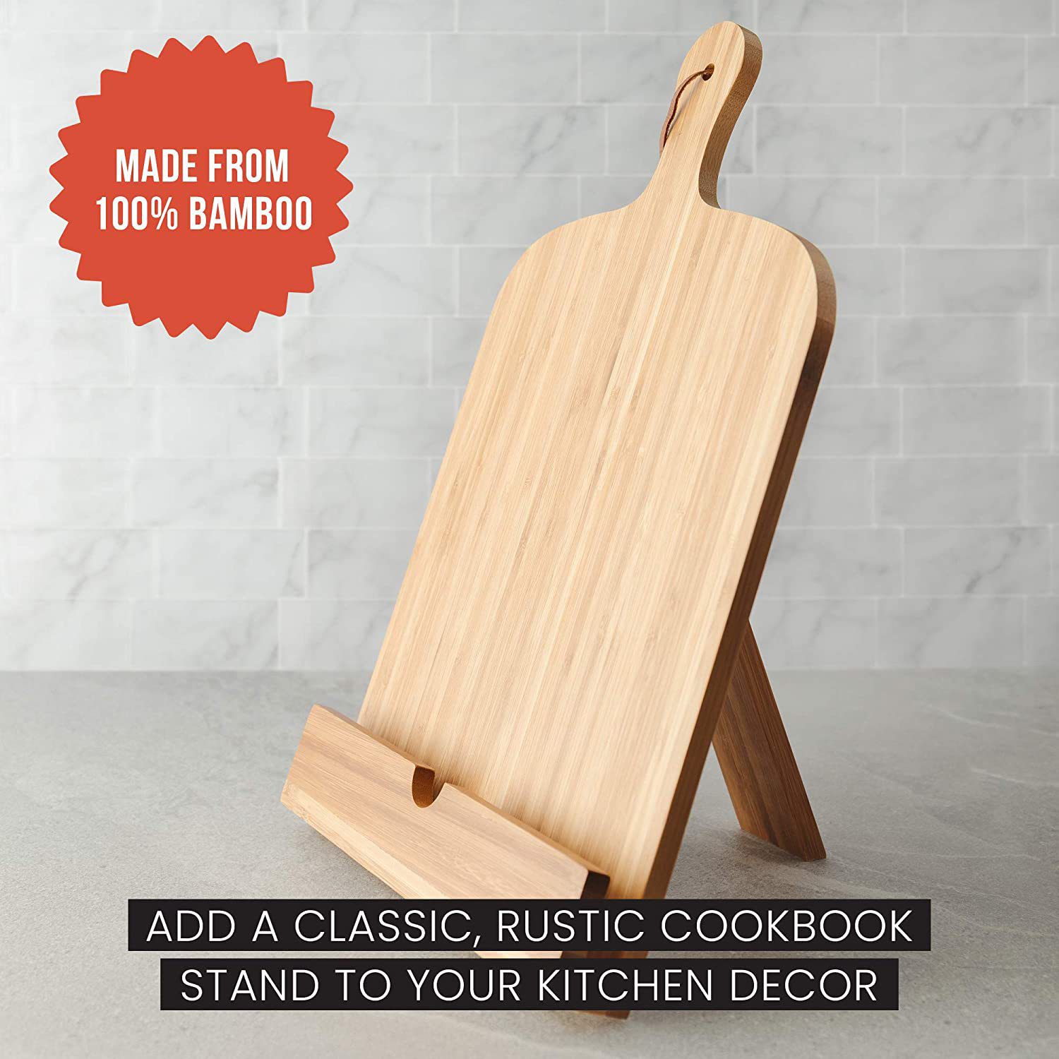 Chef Pomodoro Acacia Wood Cookbook Stand – Adjustable Holder For Recipe Books & Tablets