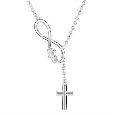 Timeless Sterling Silver Infinity "Hope" Charm & Cross Lariat Necklace