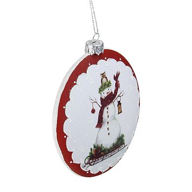4" White and Red Snowman on Sled Christmas Ornament