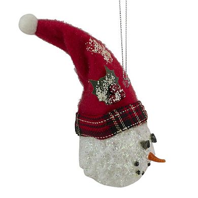 5" Red and White Twas the Night Snowman Head with Plaid Hat Christmas Ornament