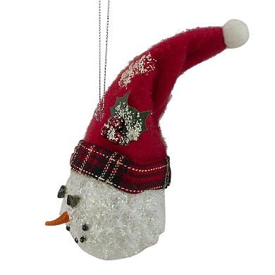 5" Red and White Twas the Night Snowman Head with Plaid Hat Christmas Ornament
