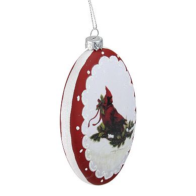 5” White and Burgundy Cardinal with Holy and Berry Glittered Christmas Tree Ornament