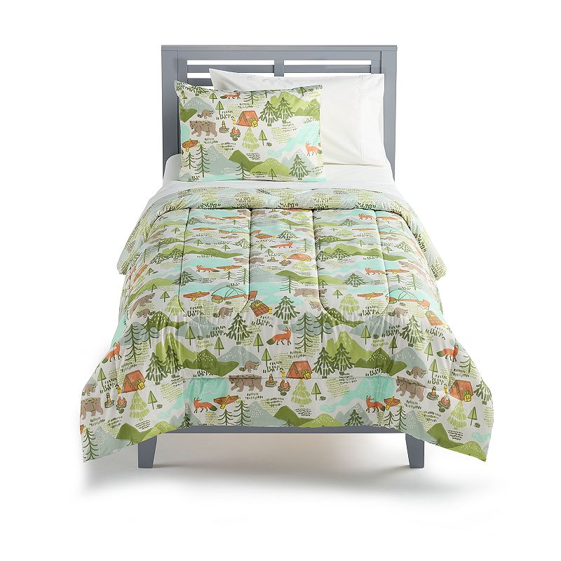 The Big One Kids Owen Outdoors Reversible Comforter Set with Shams, Green, 