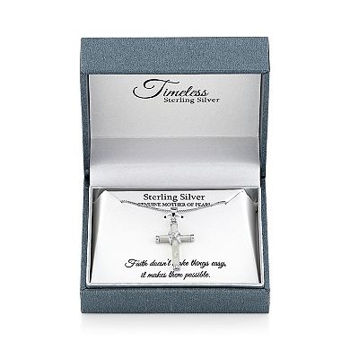 Timeless Sterling Silver Cubic Zirconia & Mother-of-Pearl Inlay Cross Pendant Necklace