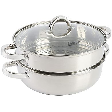 Oster Cocina Sangerfield 3 Piece 11 Inch Stainless Steel Everyday Pan with Steamer and Lid