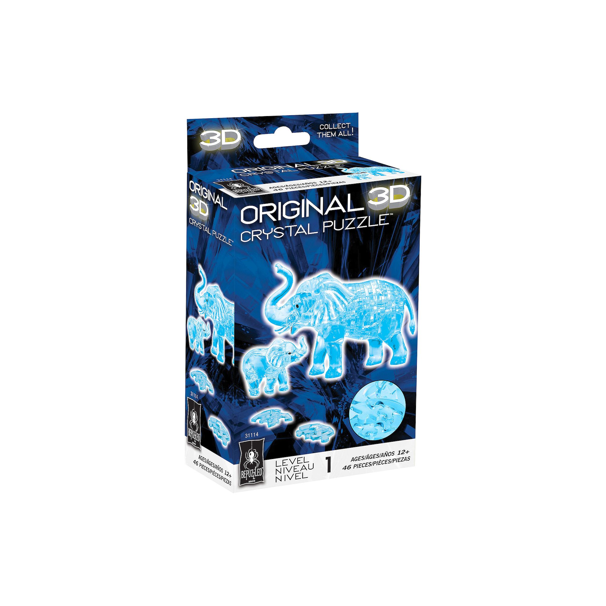 BePuzzled Elephant and Baby Standard Crystal 3D Puzzle, Blue