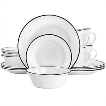 Gibson Home Black Rimmed Fine Ceramic 16 pc Dinnerware Set