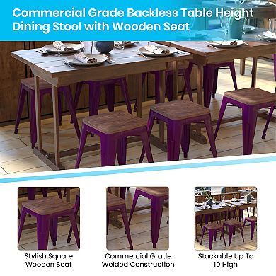 Flash Furniture Kai Purple Backless Table Height Stool 4-piece Set