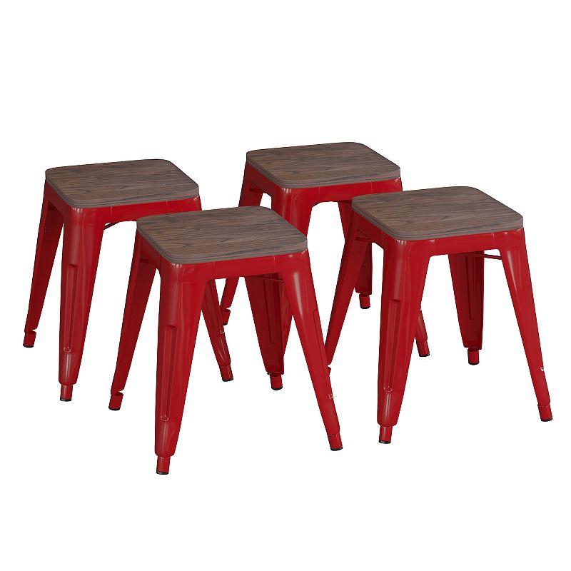 Flash Furniture Kai Red Backless Table Height Stool 4-piece Set