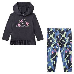 Adidas Baby Girls Graphic T Shirt and Mesh Shorts, 2 Piece Set