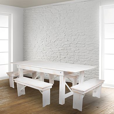 Flash Furniture Distressed White Folding Farmhouse Bench