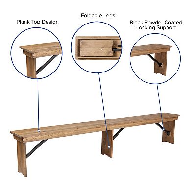 Flash Furniture Rustic Folding Farmhouse Long Bench