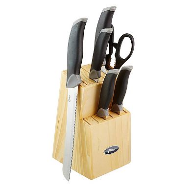 Oster Cocina Lingbergh 14 Piece Stainless Steel Cutlery Knife Set with Pine Wood Block