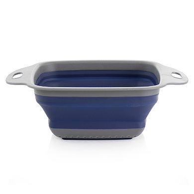 Oster Cocina Bluemarine Collapsible Square Plastic Colander in Blue