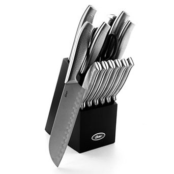 Oster Cocina Edgefield 14 pc Stainless Steel Cutlery Knife Set with Black Knife Block