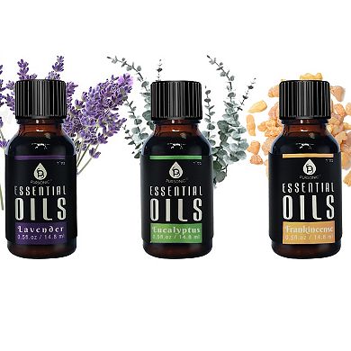 Pursonic Aroma Therapy 3 Pack Essential Oils, Eucalyptus, Lavender and Frankincense - 15ml Bottles
