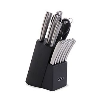 Oster Cocina Wellisford 14 pc Stainless Steel Cutlery Set with Black Rubber Wood Block
