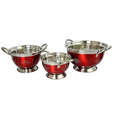 Oster Cocina Metaline 3 Pack Round Asian Colander, Metallic Red