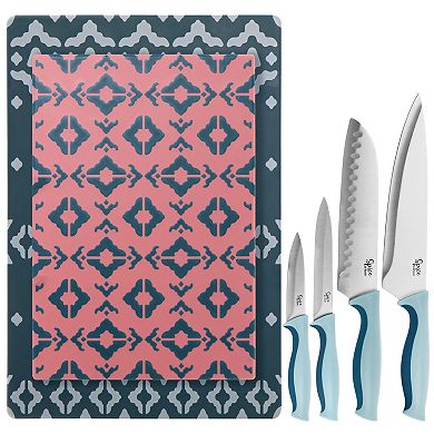 Spice by Tia Mowry Savory Saffron 10 Piece Knife and Cutting Board Cutlery Set in Blue and Pink