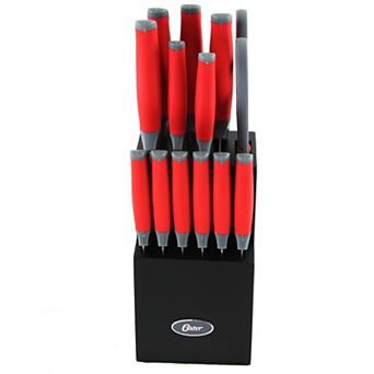 Oster Cocina Lindbergh 14 pc Stainless Steel Blade Cutlery Set in Red