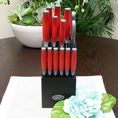 Oster Cocina Lindbergh 14 Piece Stainless Steel Blade Cutlery Set in Red