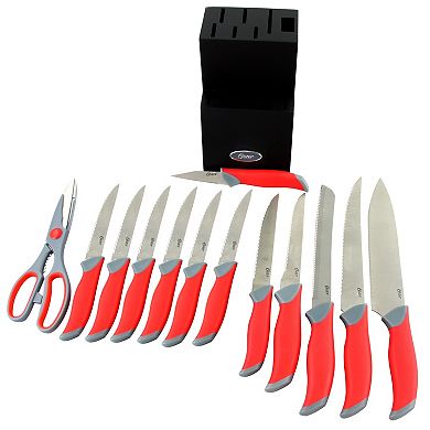 Oster Cocina Lindbergh 14 Piece Stainless Steel Blade Cutlery Set in Red