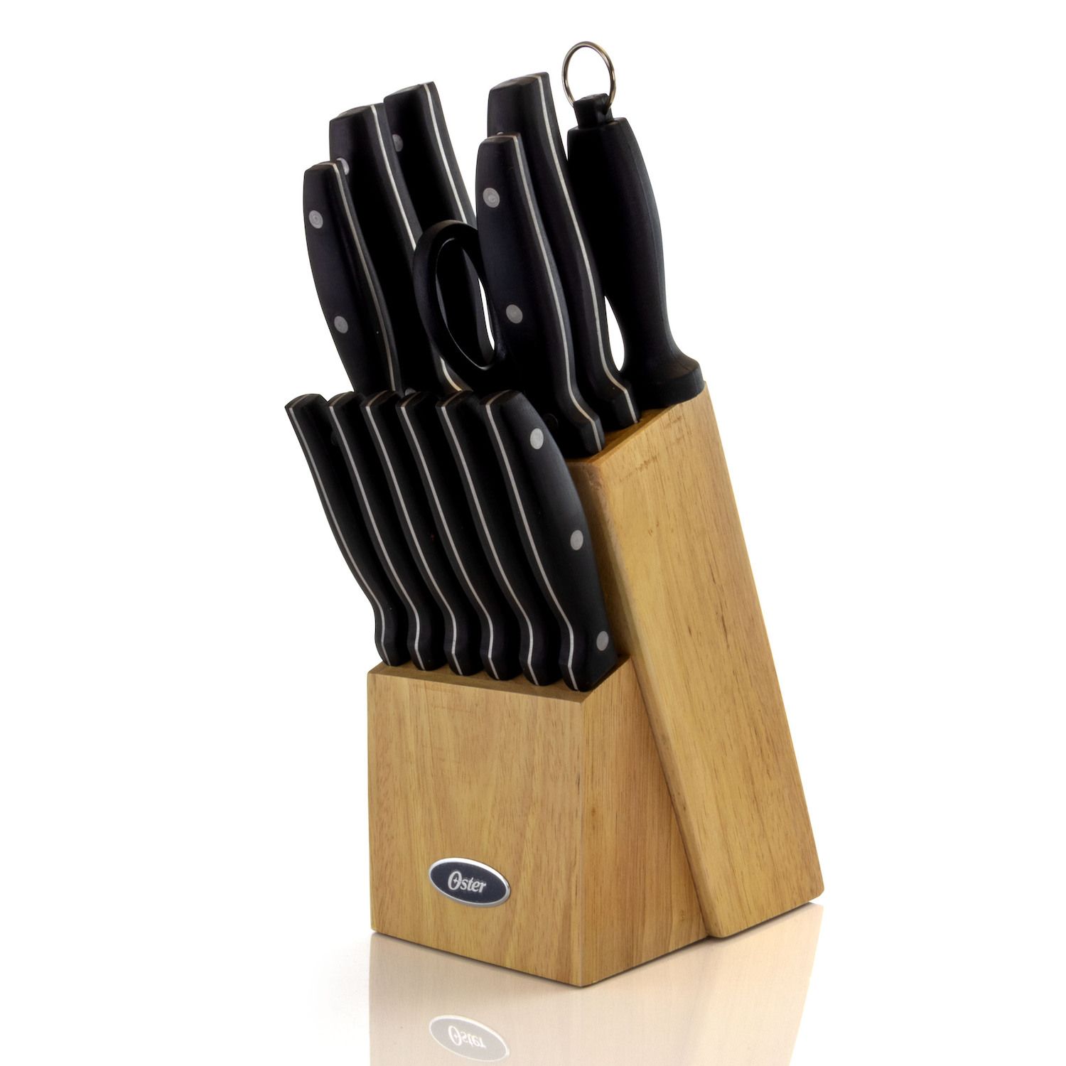 Oster Lindbergh 14 Piece Stainless Steel Cutlery Set Black Block, Teal  Handles,Teal/Black