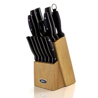 Oster Cocina Granger 14 pc Stainless Steel Cutlery Set with Black Handles and Wooden Block