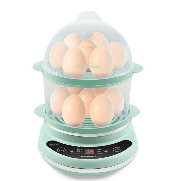 Egg Cooker with Built-In Timer, Poaching Tray, Stainless Steel Lid