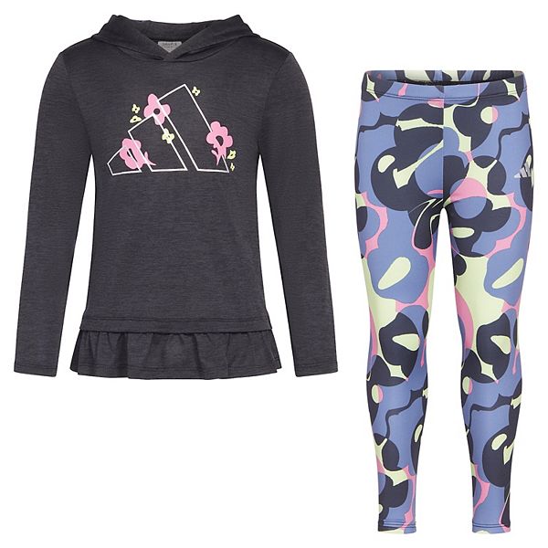 Girls 4-6x adidas Long Sleeve Hooded Melange Top and Legging Set