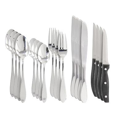 Oster Cocina Silvermist 20 Piece Stainless Steel Flatware Set with Steak Knives