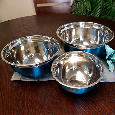 Oster Cocina Rosamond 3 Piece Stainless Steel Round Mixing Bowls in Turquoise