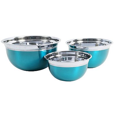 Oster Cocina Rosamond 3 Piece Stainless Steel Round Mixing Bowls in Turquoise