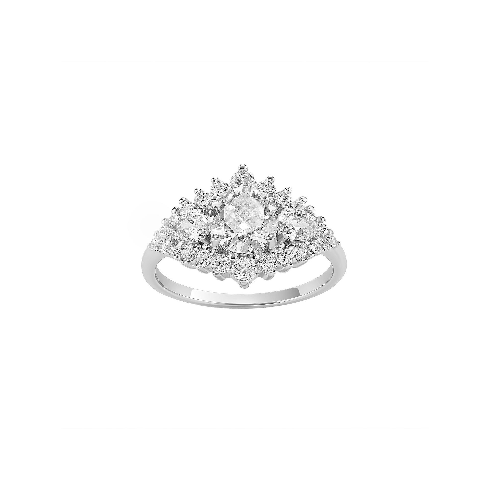 PRIMROSE Sterling Silver Cubic Zirconia Art Deco Ring, Womens, Size: 9, St