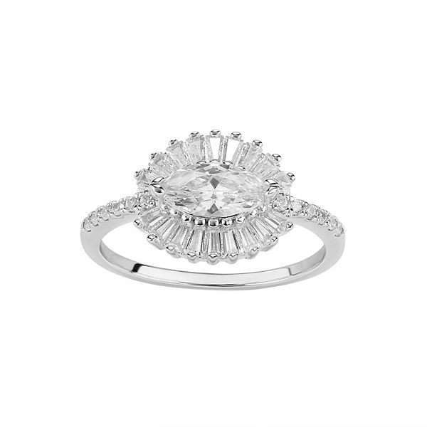 PRIMROSE Sterling Silver Cubic Zirconia Art Deco Halo Ring