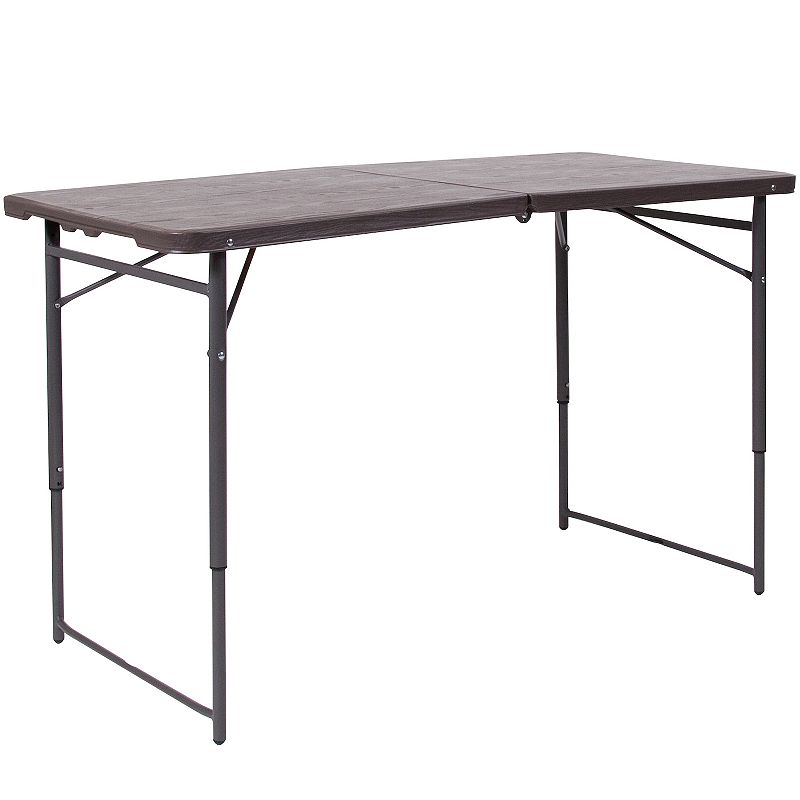Flash Furniture Mills 4-Foot Adjustable Bi-Fold Folding Table, Brown