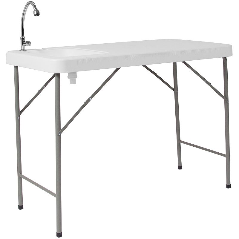 Flash Furniture Wesley 4-Foot Portable Camping Table & Sink, White
