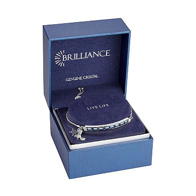 Brilliance Fine Silver Plated Blue & Clear Crystal "Live Free" Cowboy Boot & Star Adjustable Bracelet