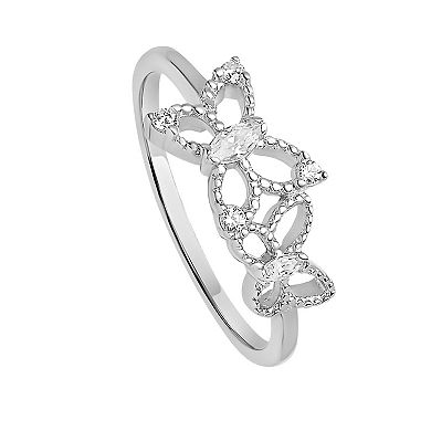 PRIMROSE Sterling Silver Cubic Zirconia Double Open Butterfly Ring
