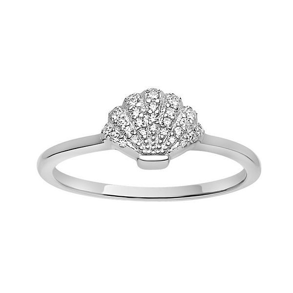 PRIMROSE Sterling Silver Cubic Zirconia Seashell Ring